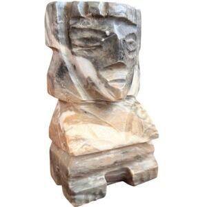 Vintage Hand Carved Onyx Marble Aztec Mayan Tiki Totem Statue Bookend